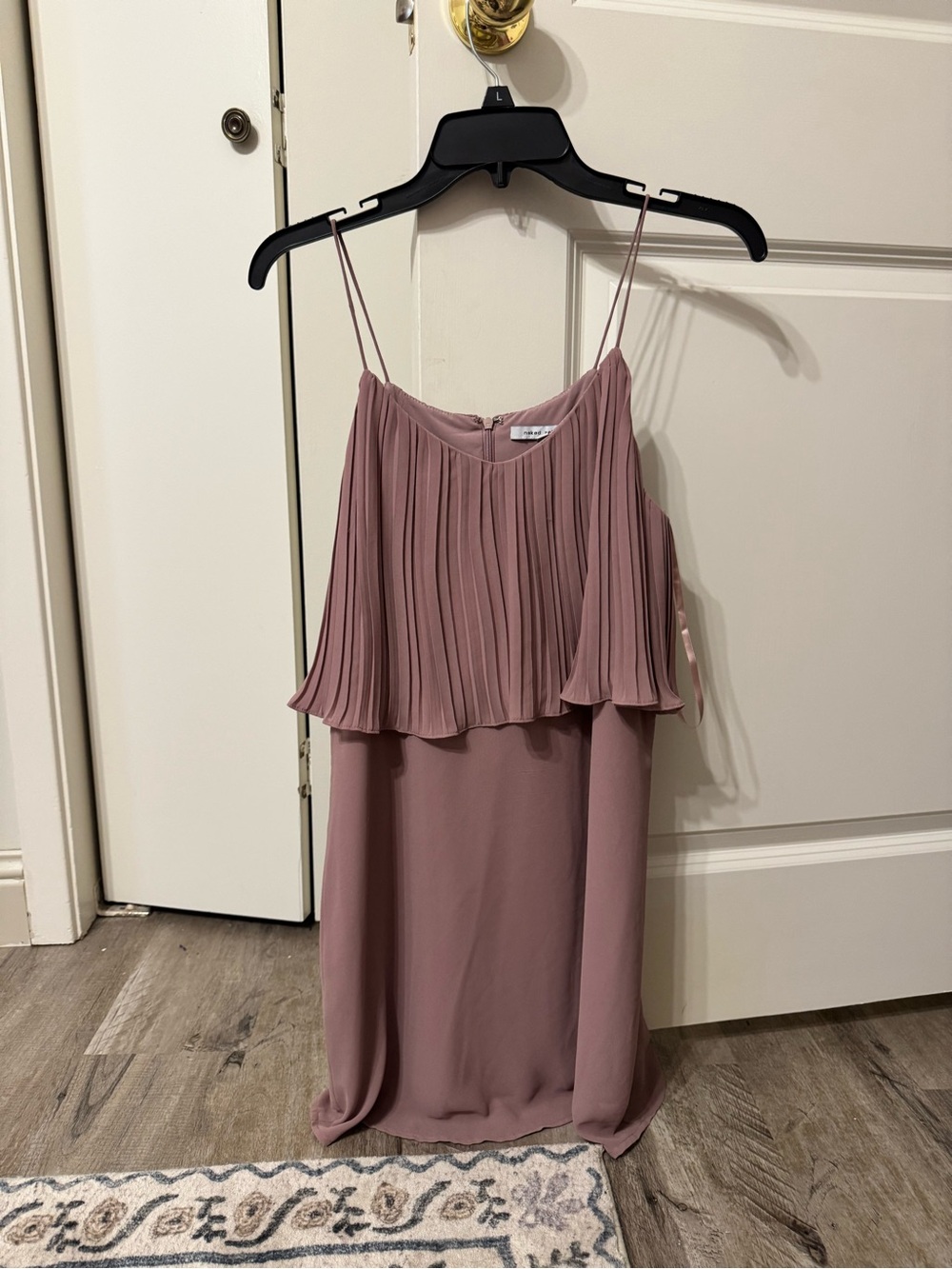 Naked Zebra Dusty Rose Pleated Overlay Spaghetti Strap Mini Dress